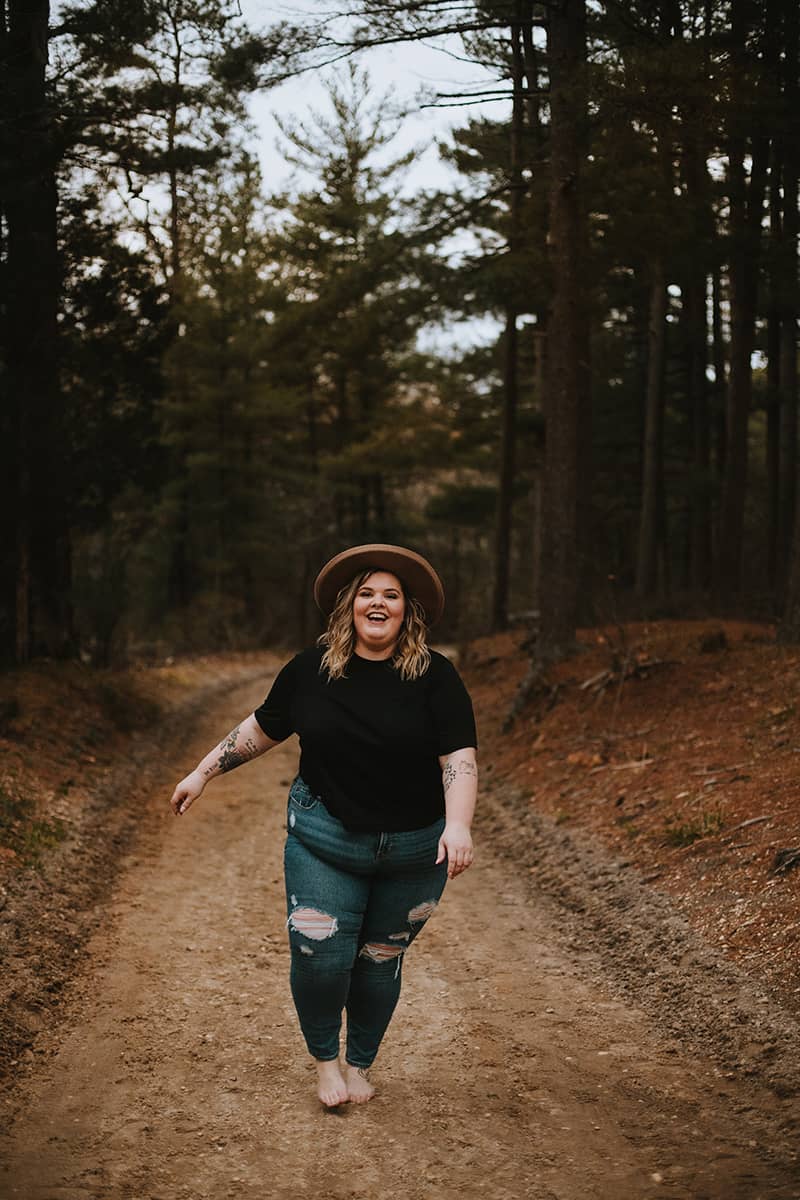 Intuitive eater walking in woods