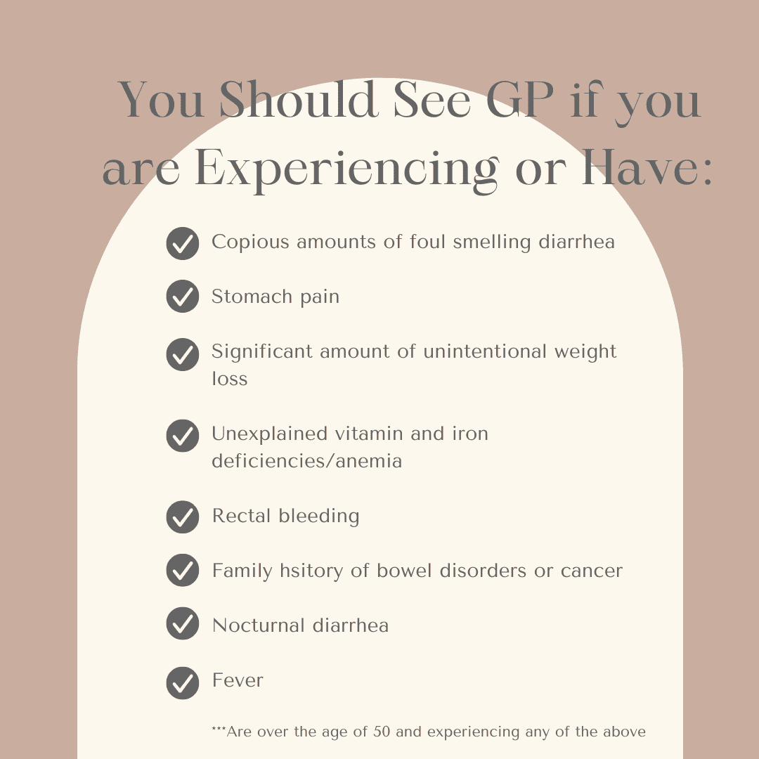 List of reasons to see a GP about bowel symptoms